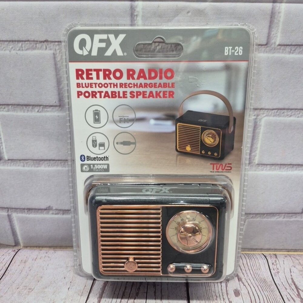 QFX VTG Throwback Bluetooth & FM  Rechargeable Retro Radio
